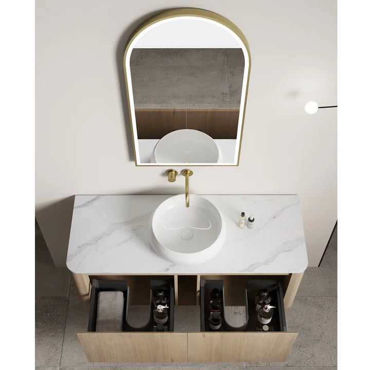 Elliot Oak Wall Hung Vanity with stone top BNK