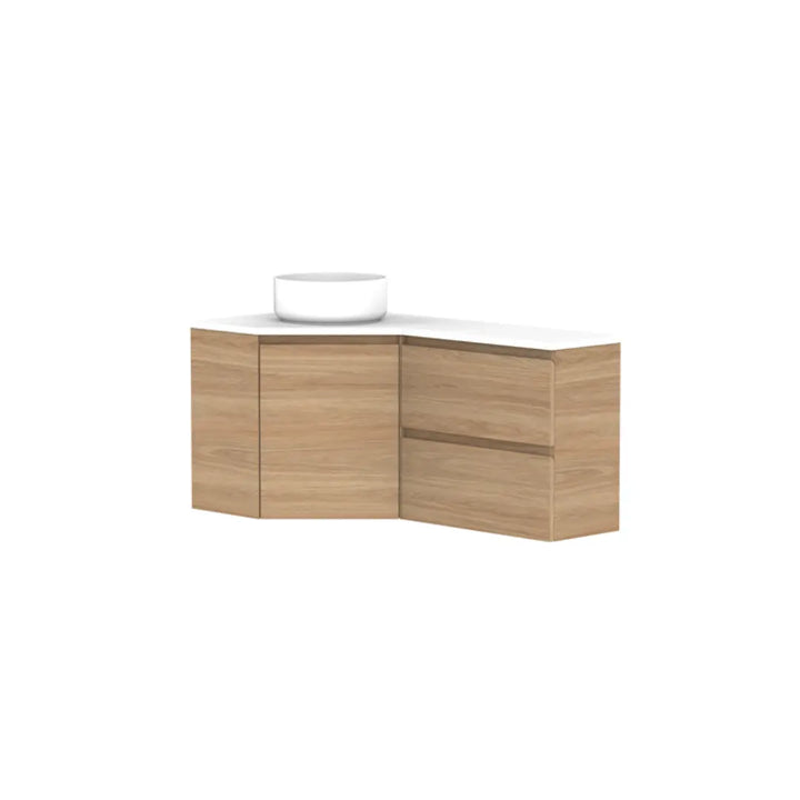 Glacier Corner Vanity with cast marble or benchtop - Wall Hung ADP