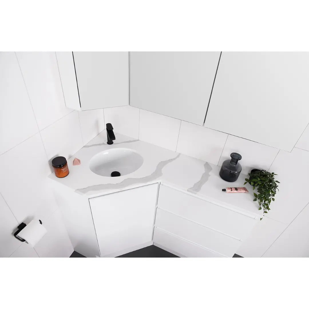 Glacier Corner Vanity with cast marble or benchtop - Freestanding ADP