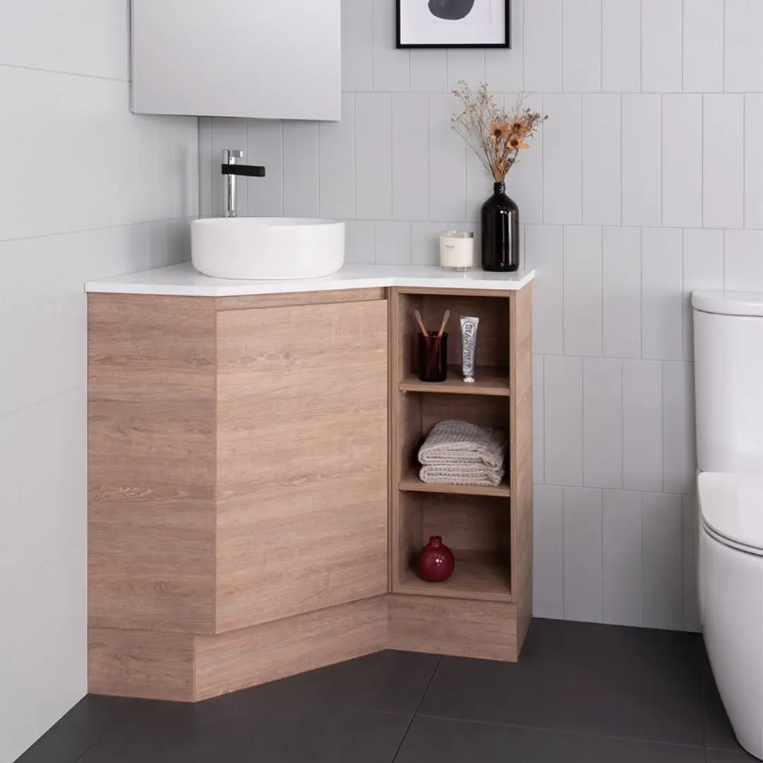Glacier Corner Vanity with cast marble or benchtop - Freestanding ADP