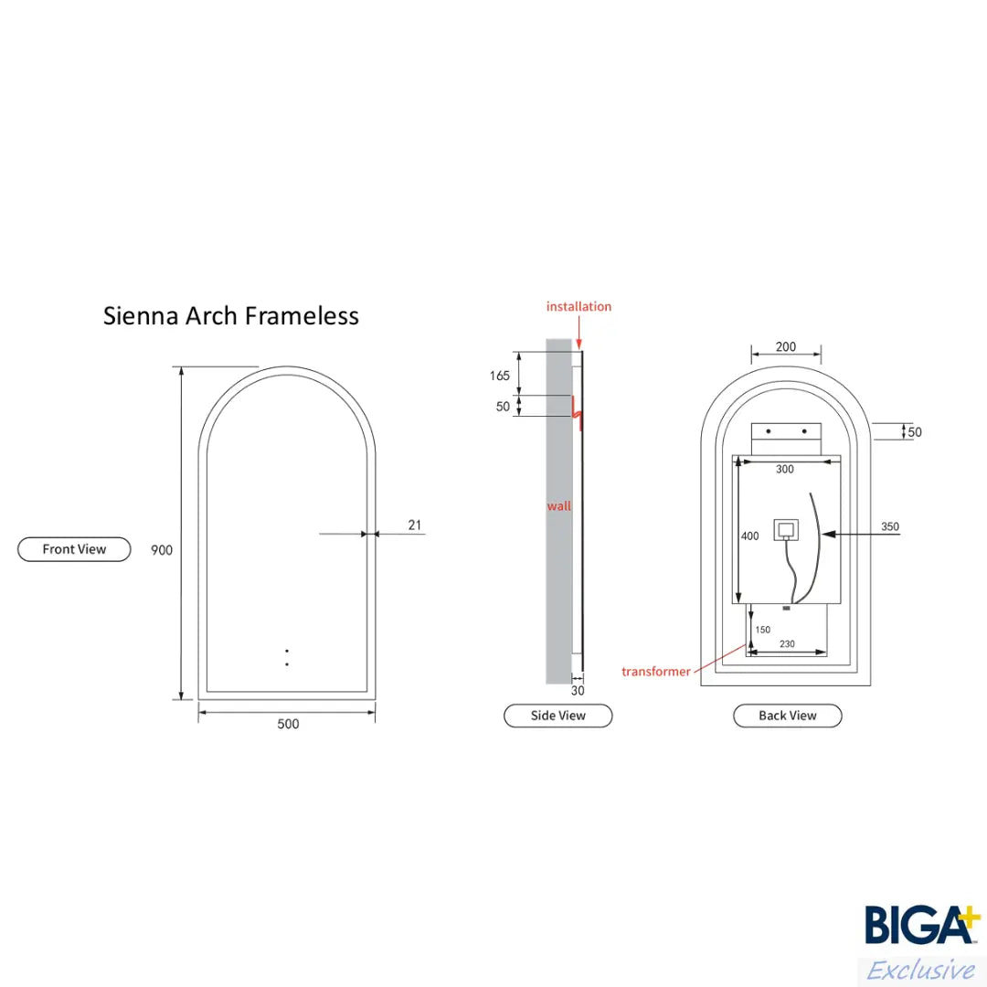 Sienna Arch Touch-Free LED Mirror Alex Group Aus