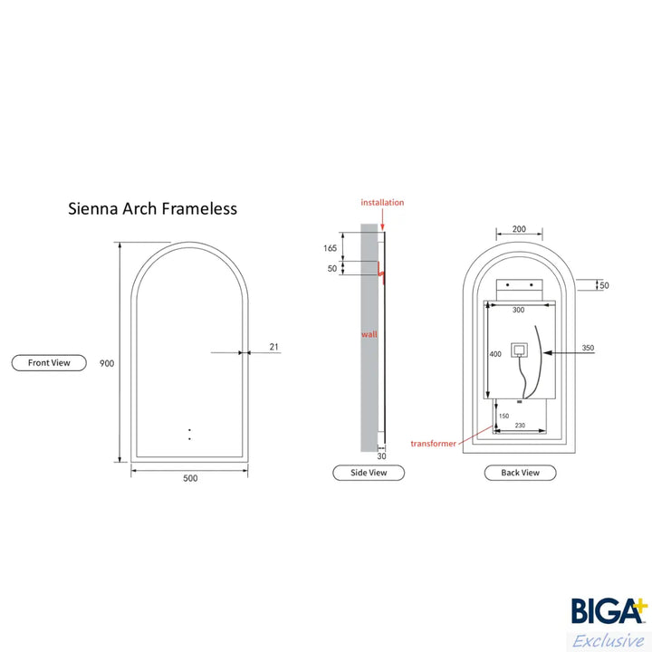 Sienna Arch Touch-Free LED Mirror Alex Group Aus