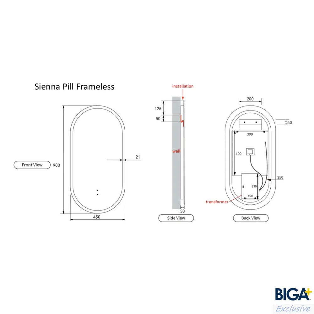 Sienna Pill Touch-Free LED Mirror Alex Group Aus