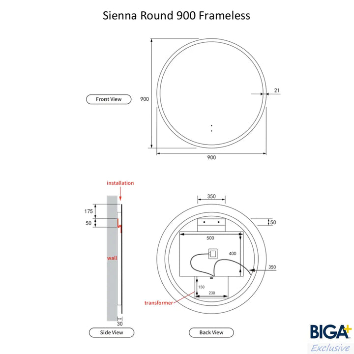 Sienna Round Touch-Free LED Mirror - 700 &amp; 900mm Alex Group Aus