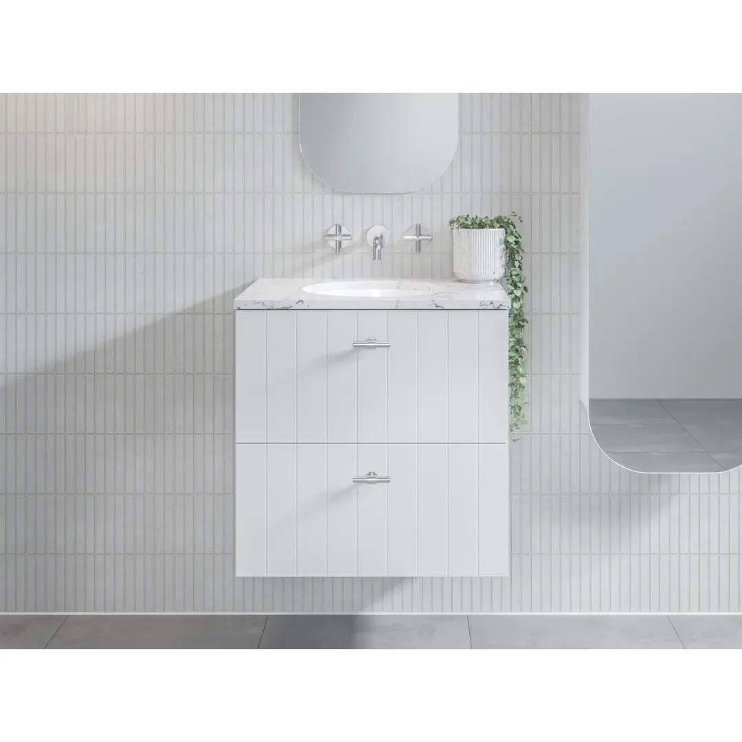Henley Vanity with silk surface top and above counter or undermount basin - wall hung or freestanding Timberline