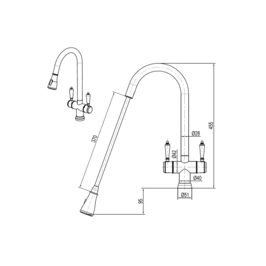 Xquisite Alfresco 316SS Twin Handle Sink Mixer with Pull Out Spray XpressFit by Suprema