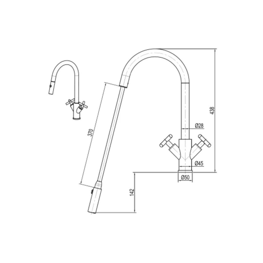 X-Gen Alfresco 316SS Twin Handle Sink Mixer with Pull Out Spray XpressFit by Suprema