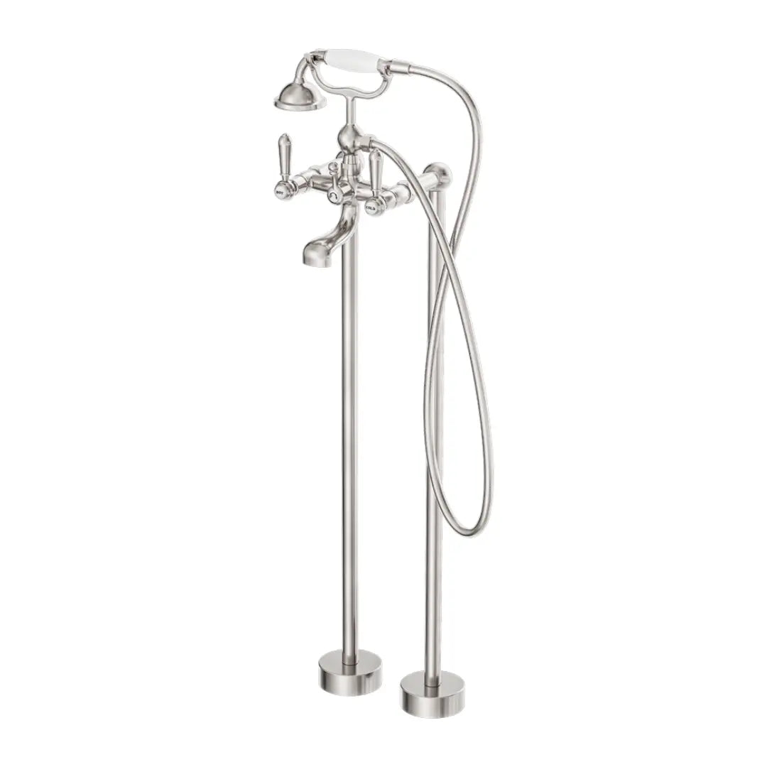 York Freestanding Bath Set with Metal or Porcelain Hand Shower Nero tapware