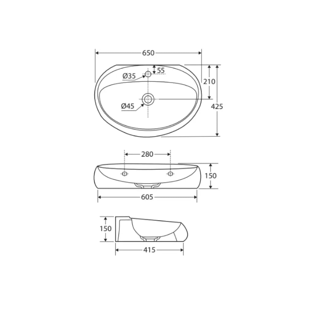 RAK Cloud 650 Wall Basin - Various finishes Fienza