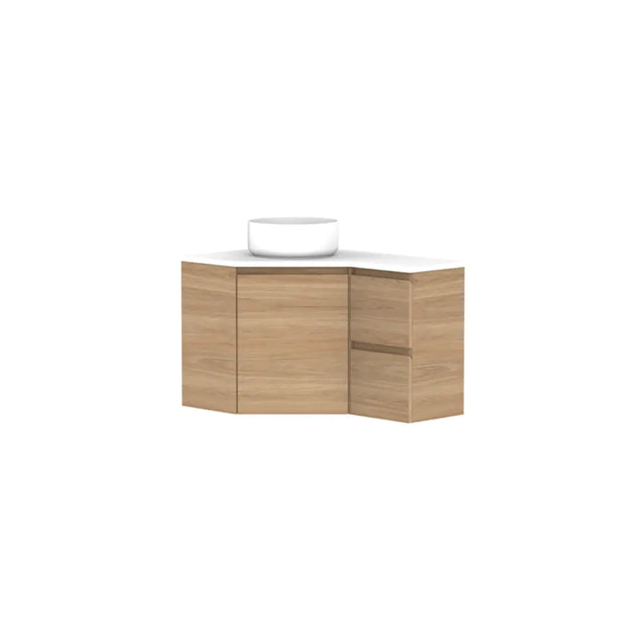 Glacier Corner Vanity with cast marble or benchtop - Wall Hung ADP