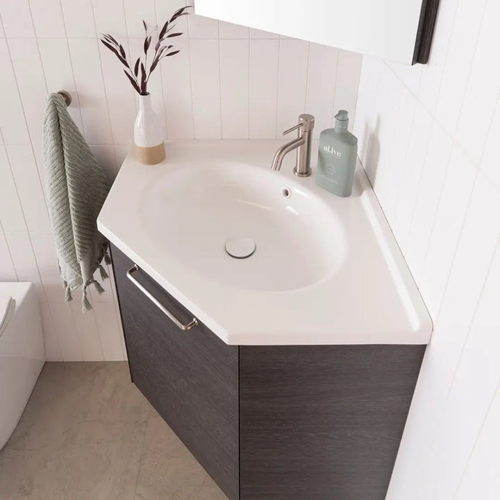 Glacier Corner Vanity with cast marble or benchtop - Wall Hung ADP
