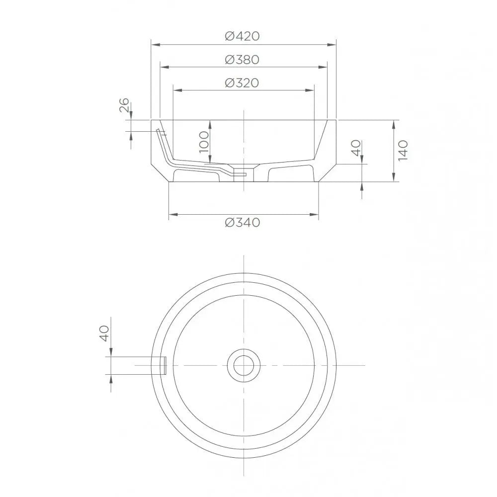 Venn 420 Round Above Counter Basin with overflow - Matte White solid surface Streamline Products