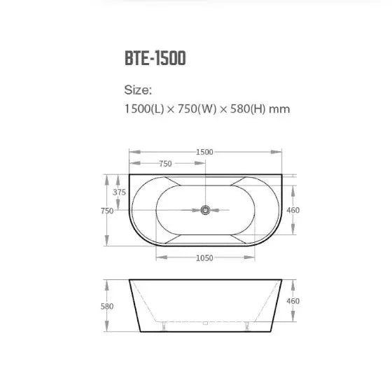 Cortona Back to Wall freestanding acrylic Bath 1400, 1500 and 1700mm BNK