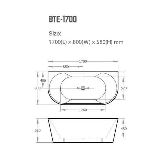 Cortona Back to Wall freestanding acrylic Bath 1400, 1500 and 1700mm BNK