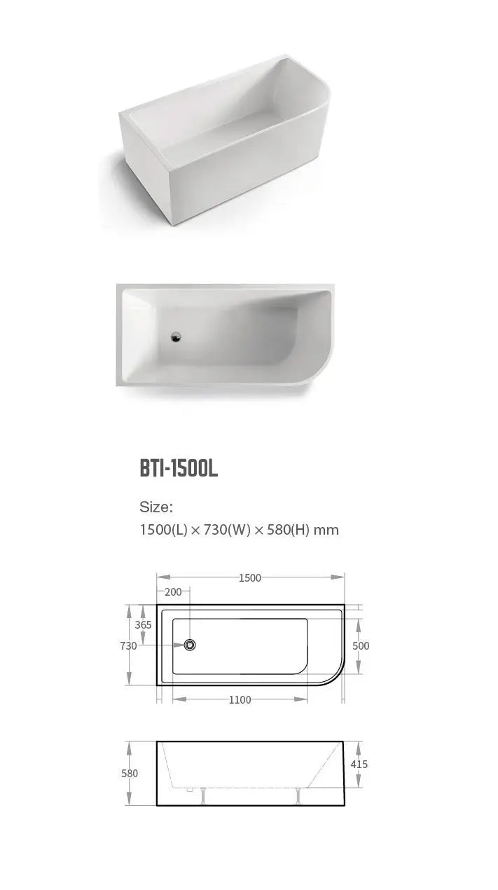 Modica Freestanding 1400/1500/1700mm Acrylic Bath BNK