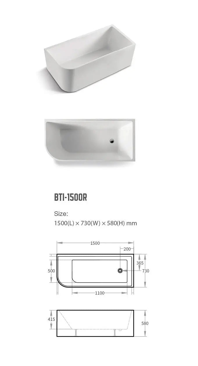 Modica Freestanding 1400/1500/1700mm Acrylic Bath BNK