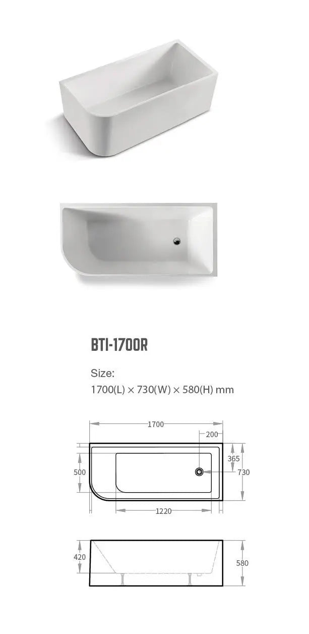 Modica Freestanding 1400/1500/1700mm Acrylic Bath BNK