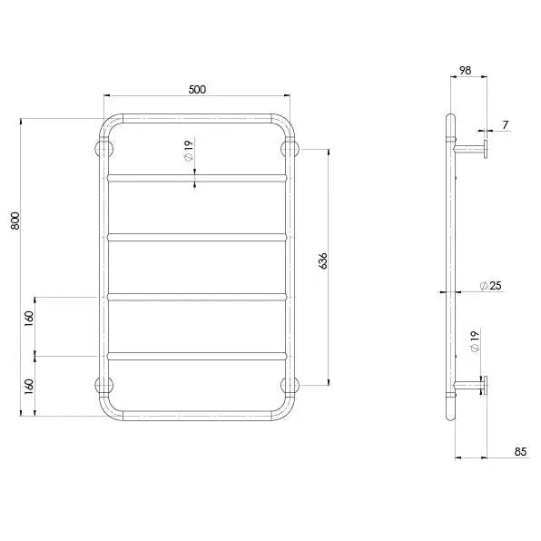 Vivid Slimline Towel Ladder 800 X 500mm Phoenix