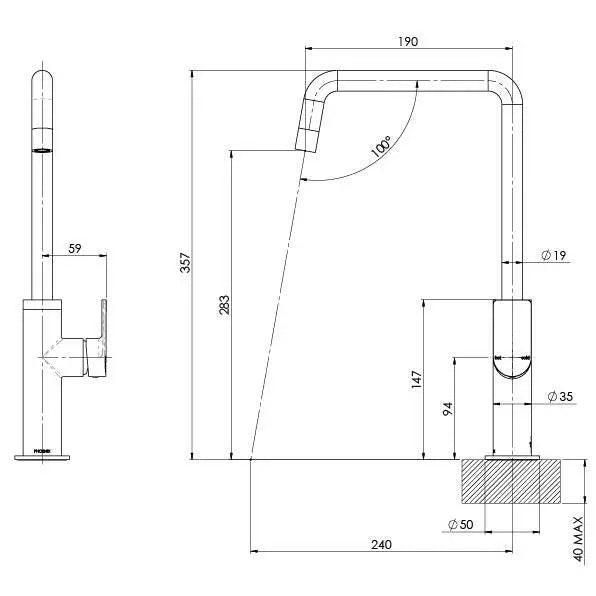 Mekko Sink Mixer 190mm Squareline Phoenix