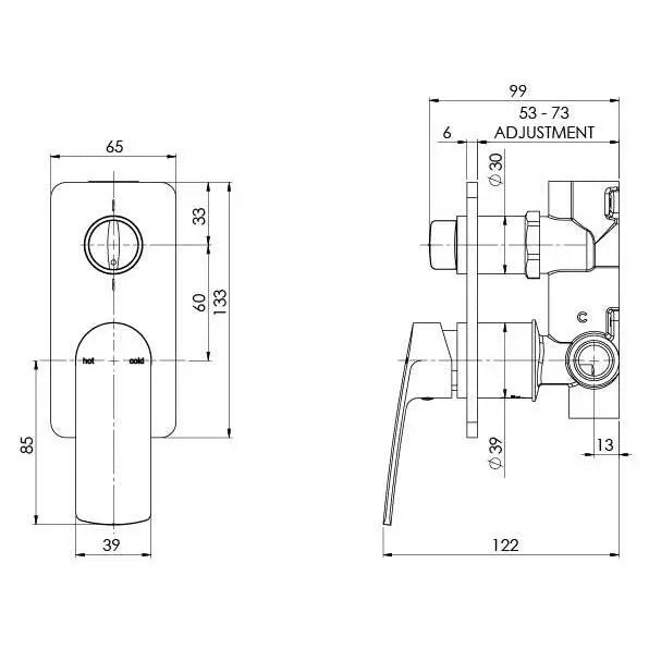 Mekko Shower / Bath Diverter Mixer Phoenix