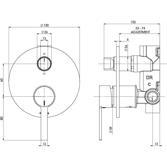 Lexi MKII Wall Shower / Bath Diverter Mixer Phoenix