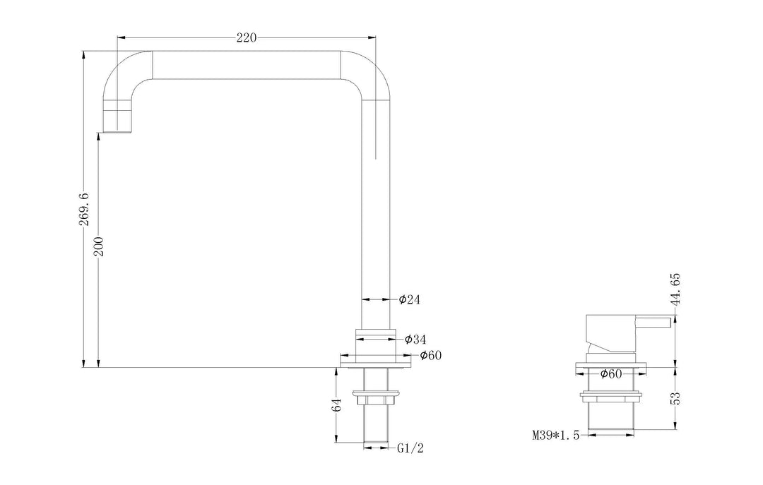 MECCA HOB BASIN MIXER SQUARE SPOUT Nero tapware