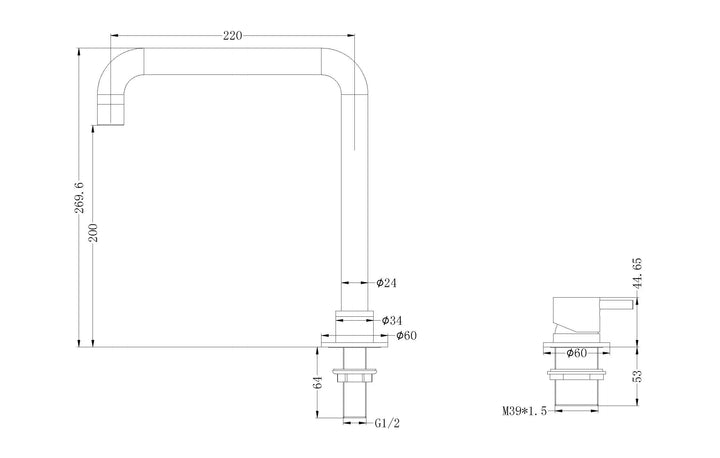 MECCA HOB BASIN MIXER SQUARE SPOUT Nero tapware
