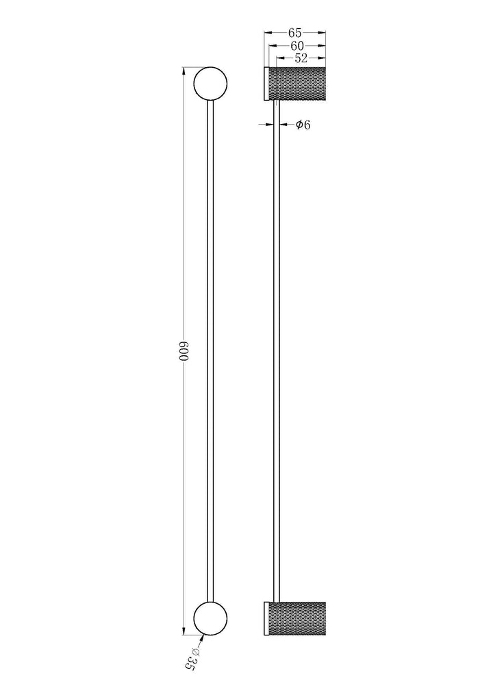 OPAL SINGLE TOWEL RAIL 600MM Nero tapware