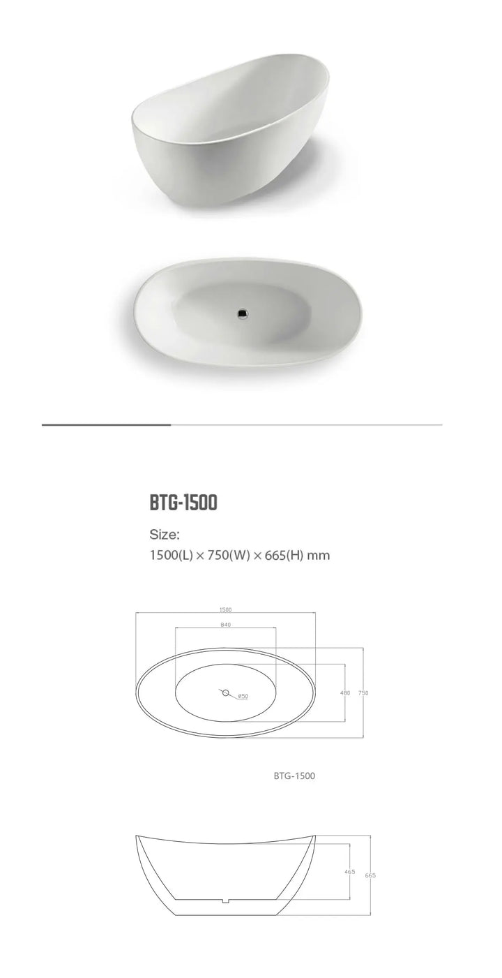 Gubbio Freestanding acrylic Bath 1500 or 1700mm BNK