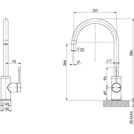 Vivid Slimline SS 316 Sink Mixer 200mm Gooseneck Phoenix