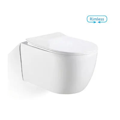 Ascoli Rimless Flushing Toilet-WHT pan &amp; seat BNK