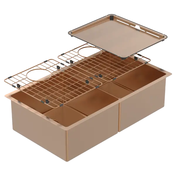 Piazza Double Square Bowl Artisan Copper Sink Abey