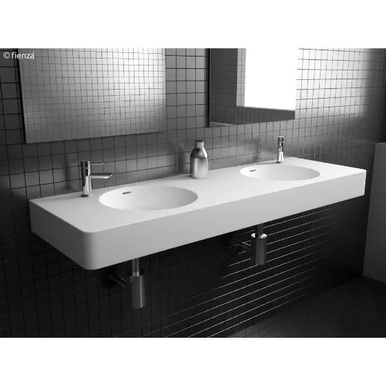 Encanto 1400 Solid Surface Wall-Hung Basin, Double Bowl 1 taphole Fienza