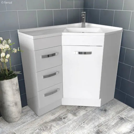 Corner 900 x 600mm Vanity with polymarble top Fienza