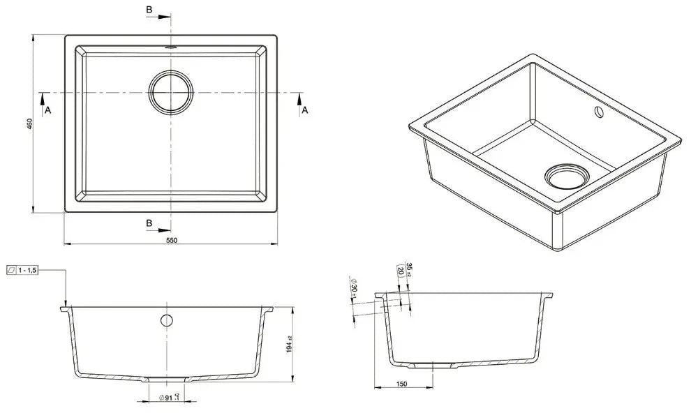 Como Single Bowl Granite Sink Black Modern National