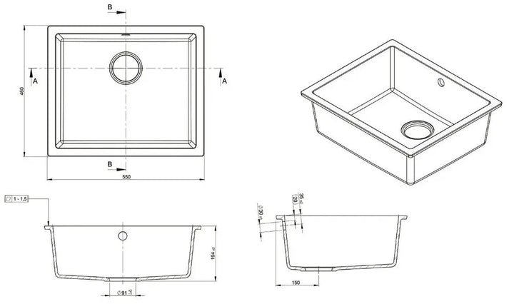 Como Single Bowl Granite Sink Black Modern National
