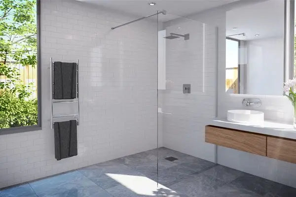 M-SERIES 860/960/1160 WALL FIXED PANEL – CLEAR GLASS/CHROME FITTINGS Decina