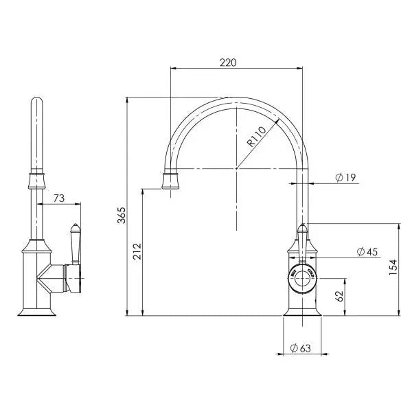 Nostalgia Sink Mixer Gooseneck 160/220 Phoenix