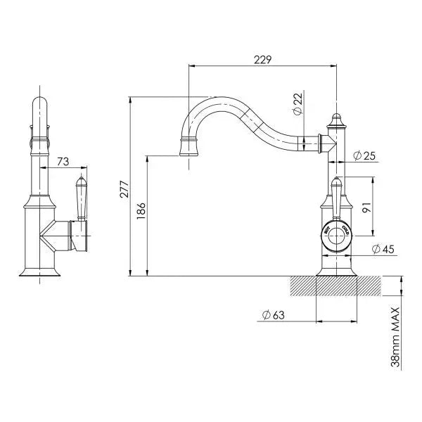 Nostalgia Sink Mixer 220mm Shepherds Crook Phoenix