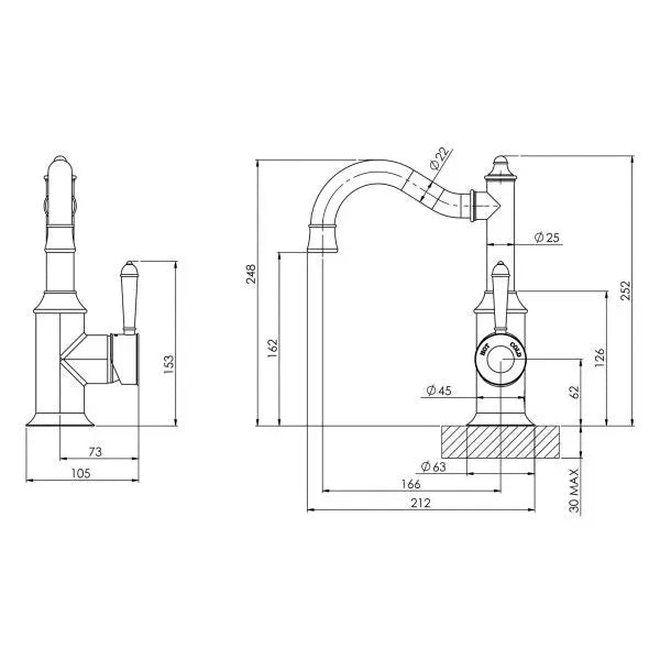 Nostalgia Basin Mixer 160mm Shepherds Crook Phoenix