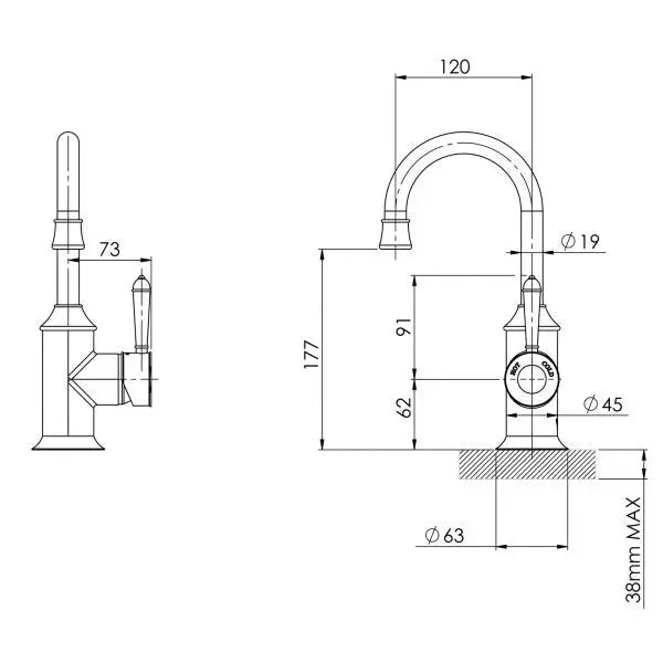 Nostalgia Basin Mixer 120mm Gooseneck Phoenix