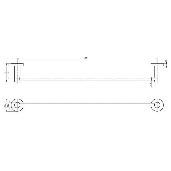 Radii Single Towel Rail 600mm Round Plate Phoenix