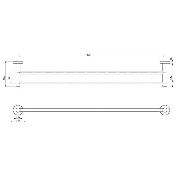 Radii Double Towel Rail 800mm Round Plate Phoenix