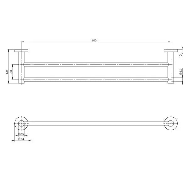 Radii Double Towel Rail 600mm Round Plate Phoenix