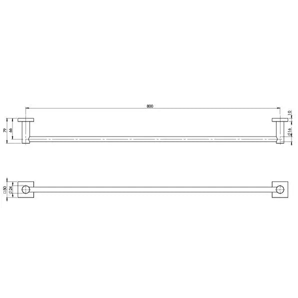 Radii Single Towel Rail 800mm Square Plate Phoenix