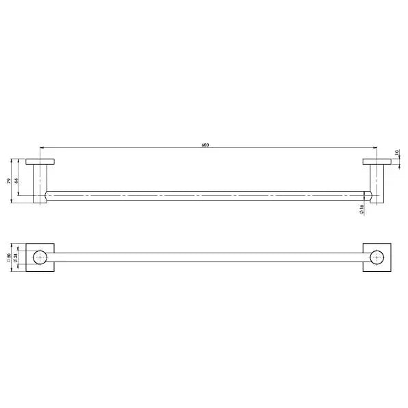 Radii Single Towel Rail 600mm Square Plate Phoenix