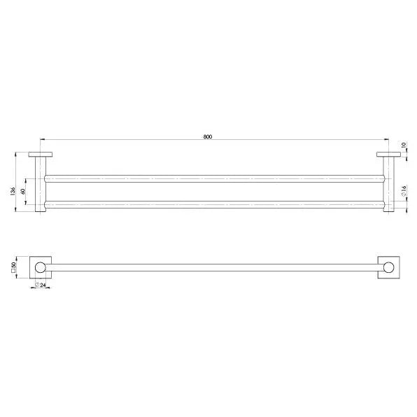 Radii Double Towel Rail 800mm Square Plate Phoenix