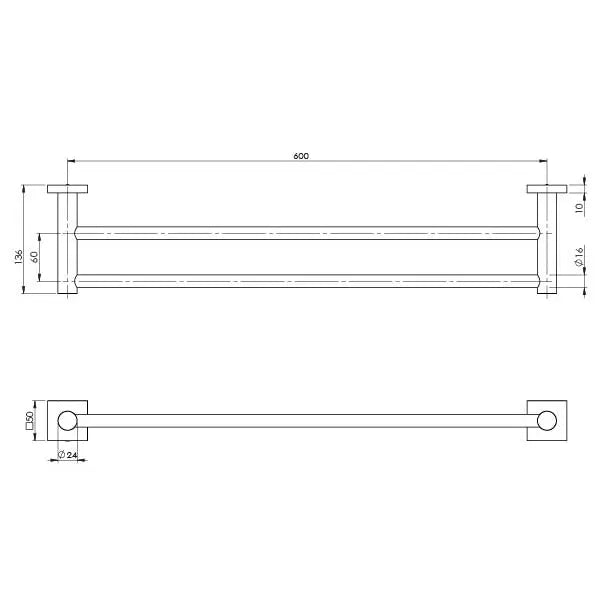 Radii Double Towel Rail 600mm Square Plate Phoenix