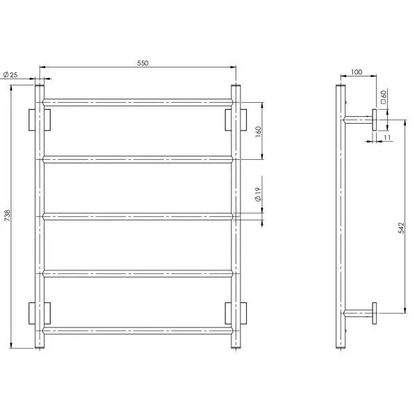 Radii Towel Ladder 550 x 740mm Square Plate Phoenix