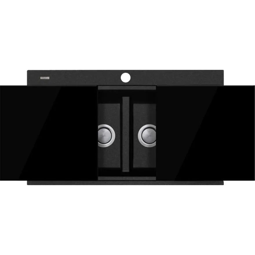 Santorini Black Double Bowl Topmount Sink With Glass Top Oliveri